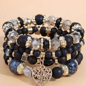 Elegant Black and Gold Beaded Bracelet Set
